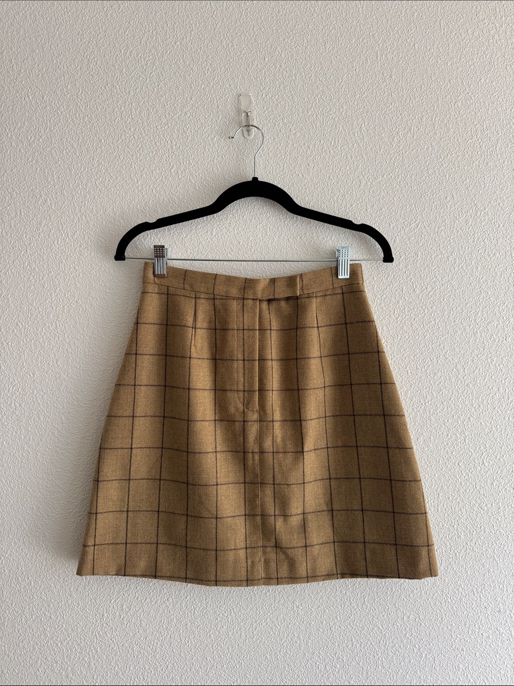 Isaac Mizrahi Camel Windowpane Wool Mini Skirt